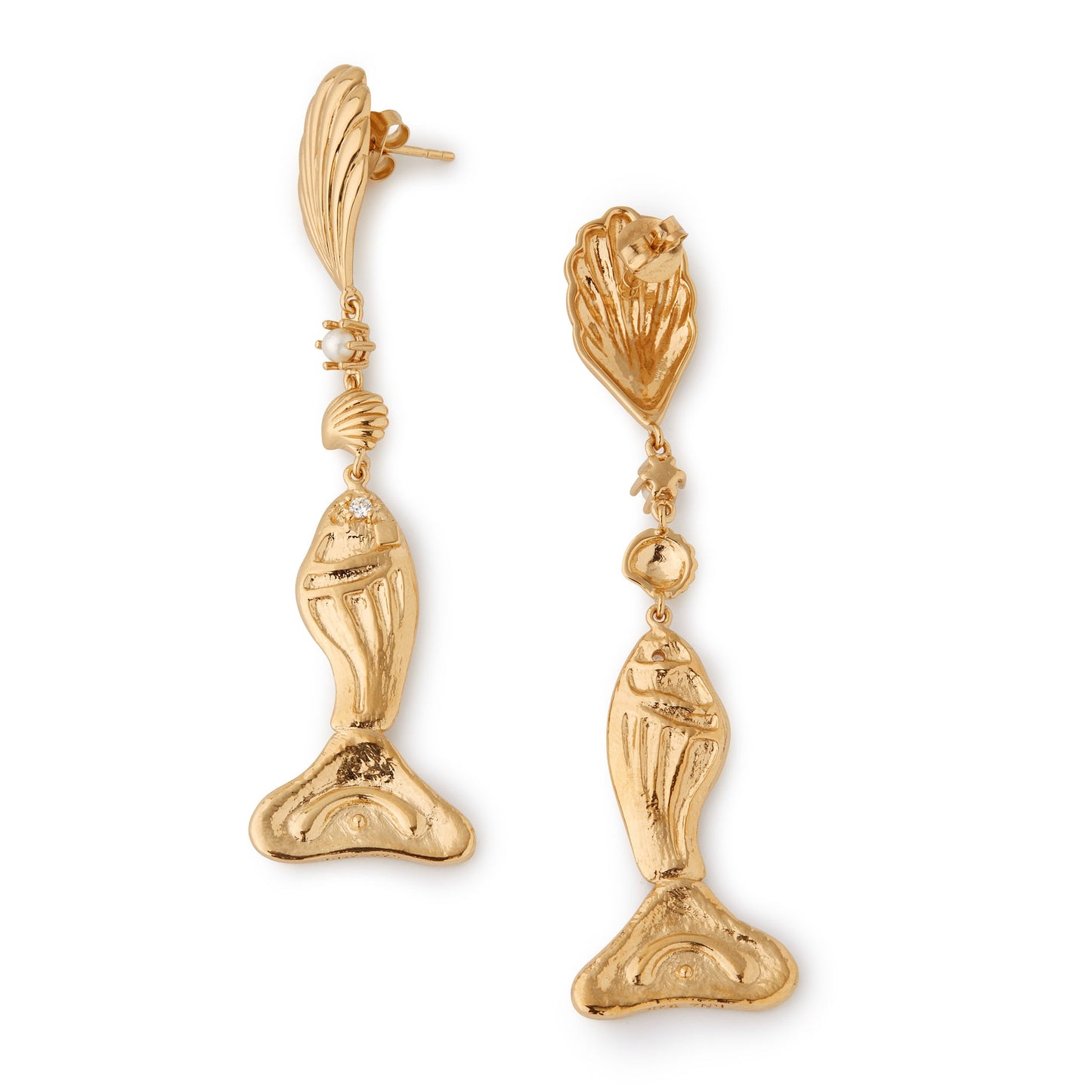 Ocean Artdeco Earrings- Gold Plated Silver- W. Crystal and Pearls