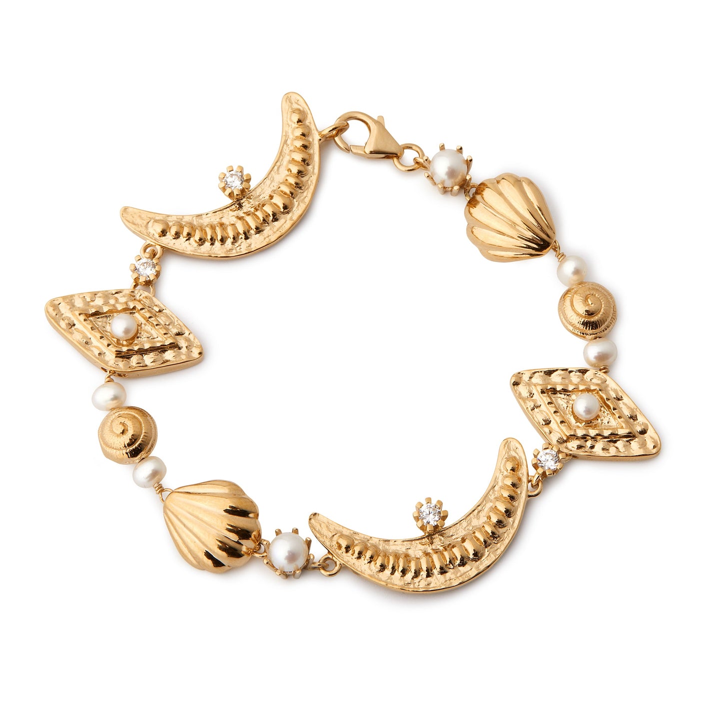 Ocean & Moon - Bracelet - Gold Plated Silver - With Pearls and Cubic Zirconia