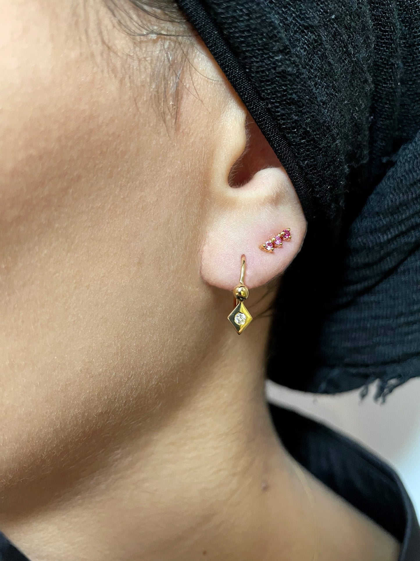Pink Stud - Earring - Gold Plated Silver with pnk Cubic Zirconia