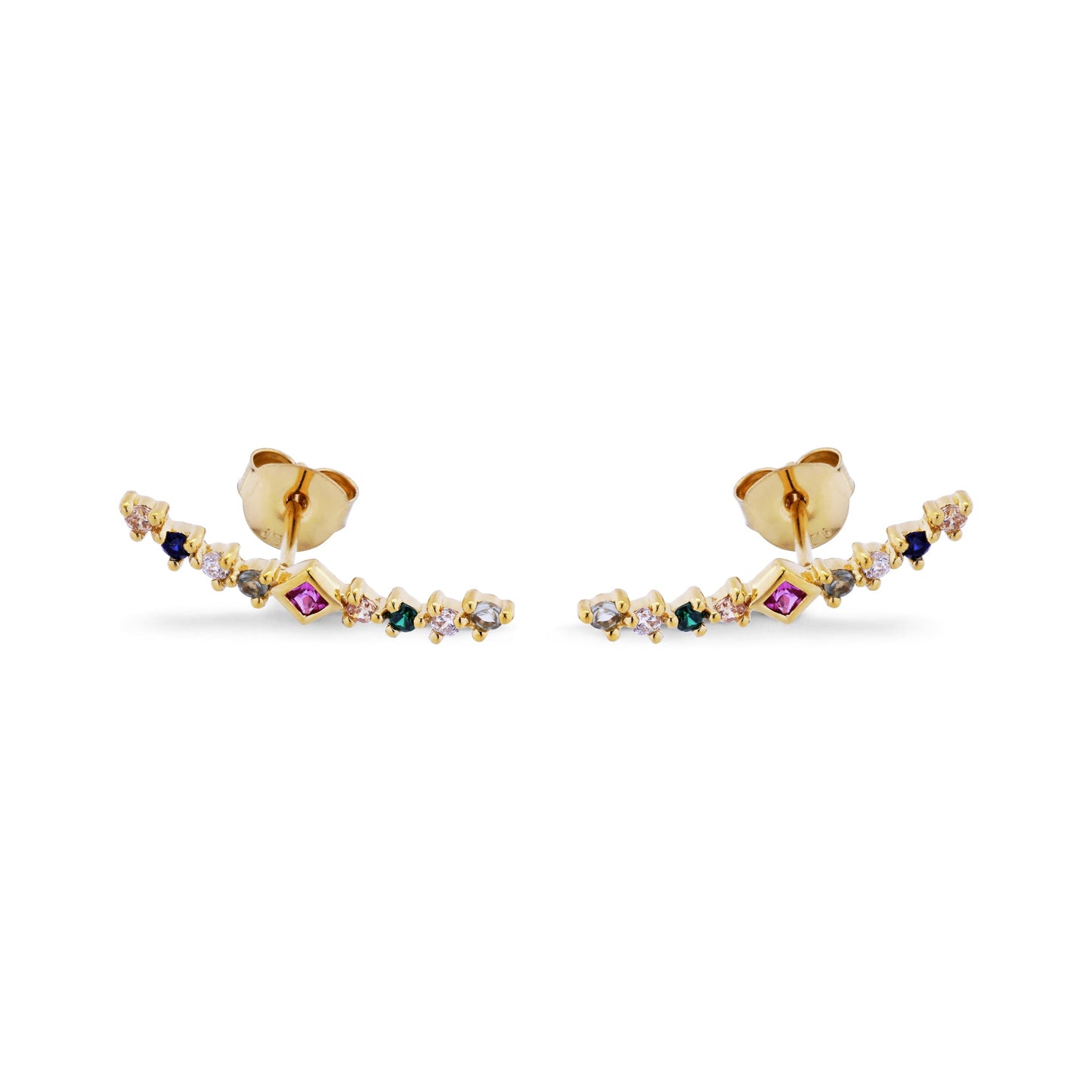 Super Nova Rainbow - Earring - Gold Plated Silver with Cubic Zirconia