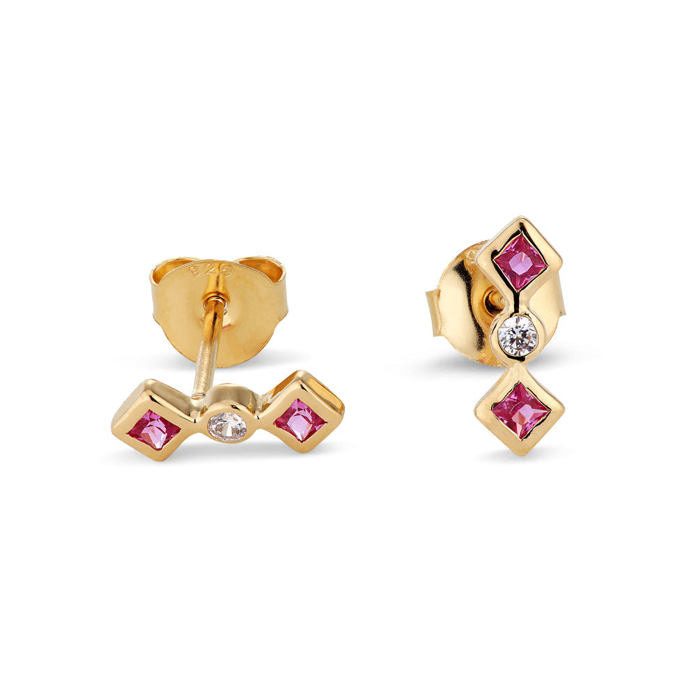 Zara - earrIng - Gold Plated Silver  with pink Cubic Circonias