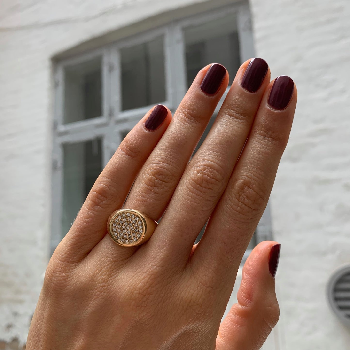 Lady Pave Signet Ring-Gold White Diamond 14 Karat