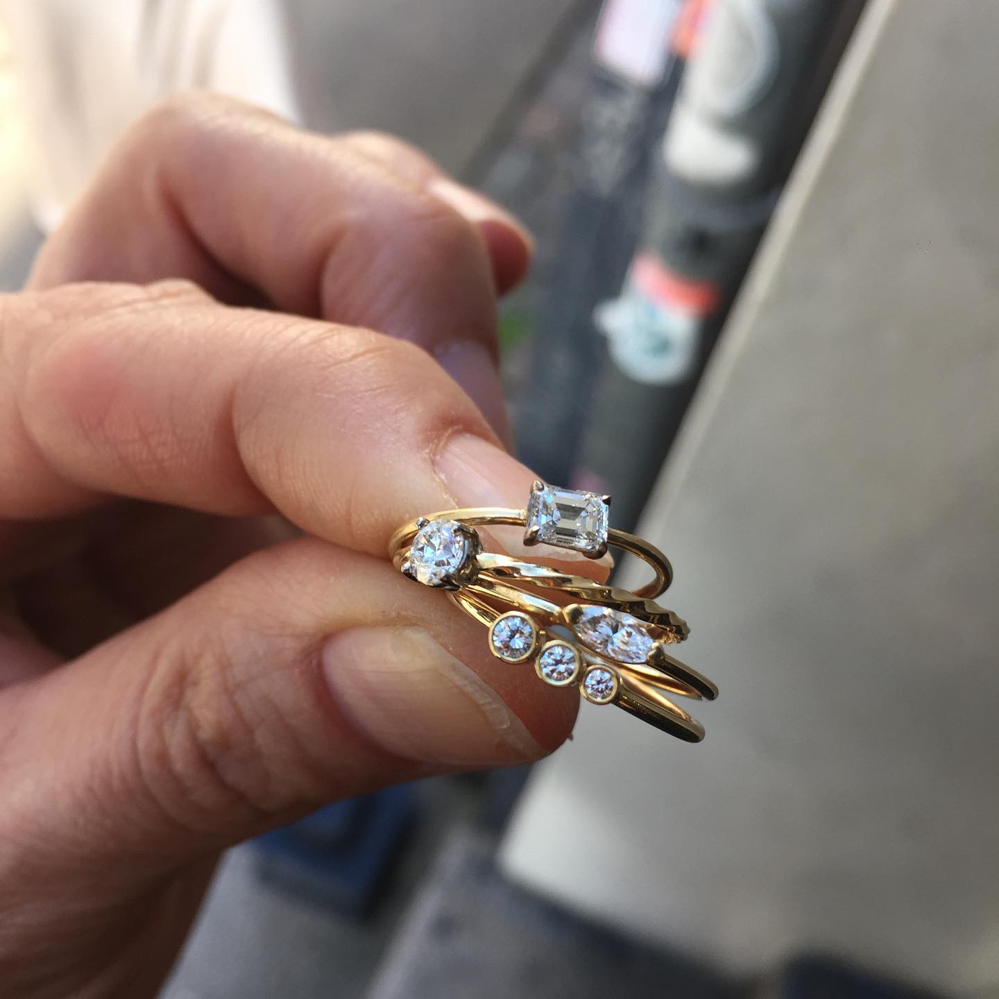 Miss Marilyn Ring (Three Stone) Ring-Gold White Diamond 14 Karat