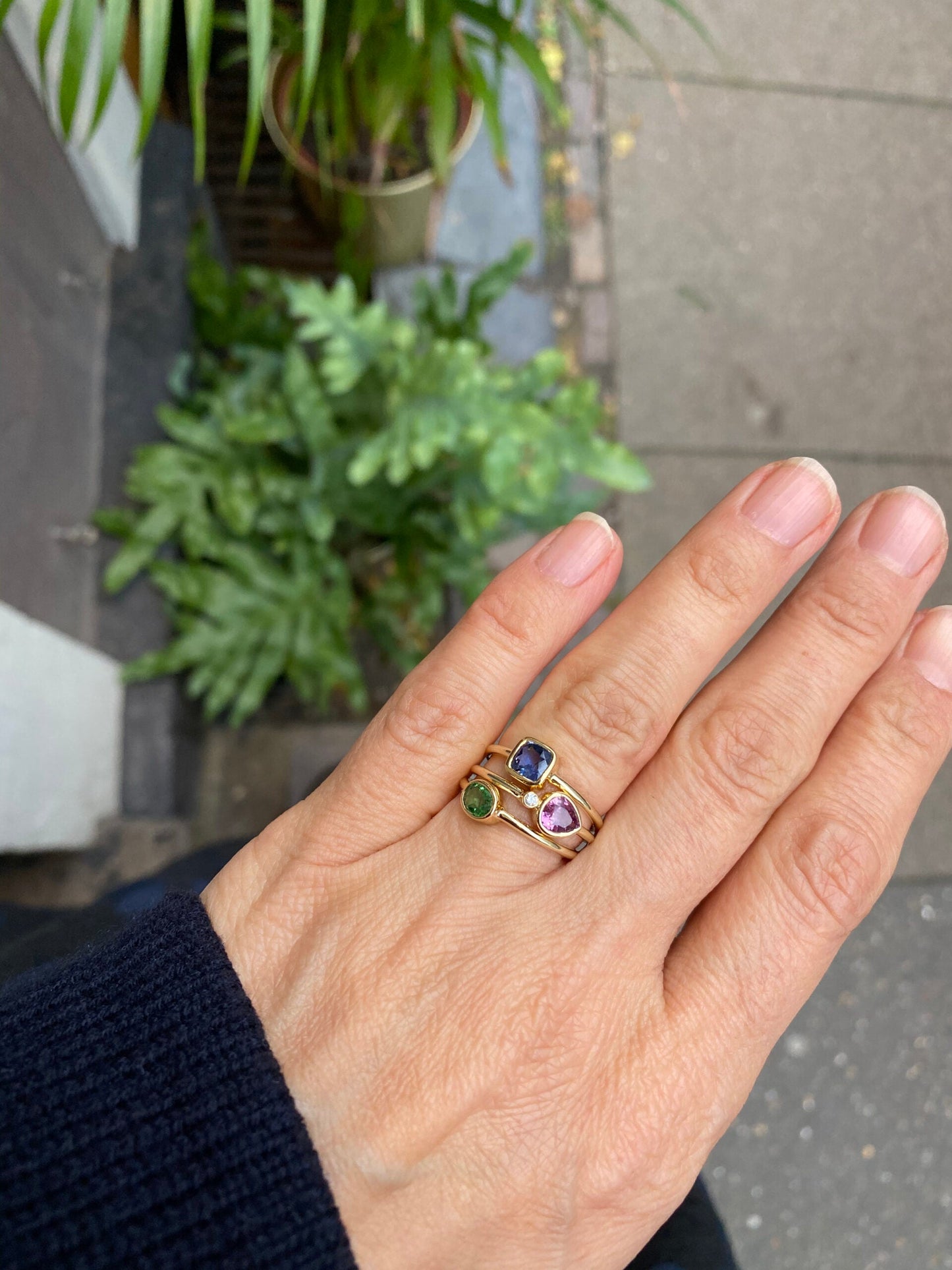 Klassisk Blå cushion Safir Ring - 14 Karat Guld