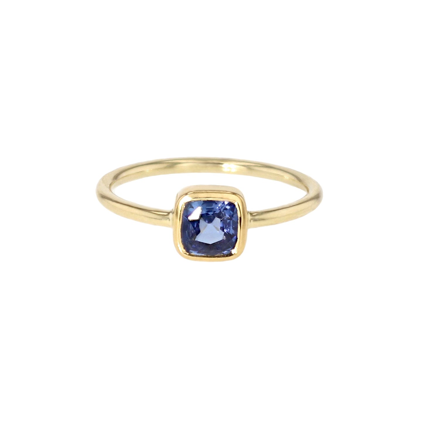 Klassisk Blå cushion Safir Ring - 14 Karat Guld