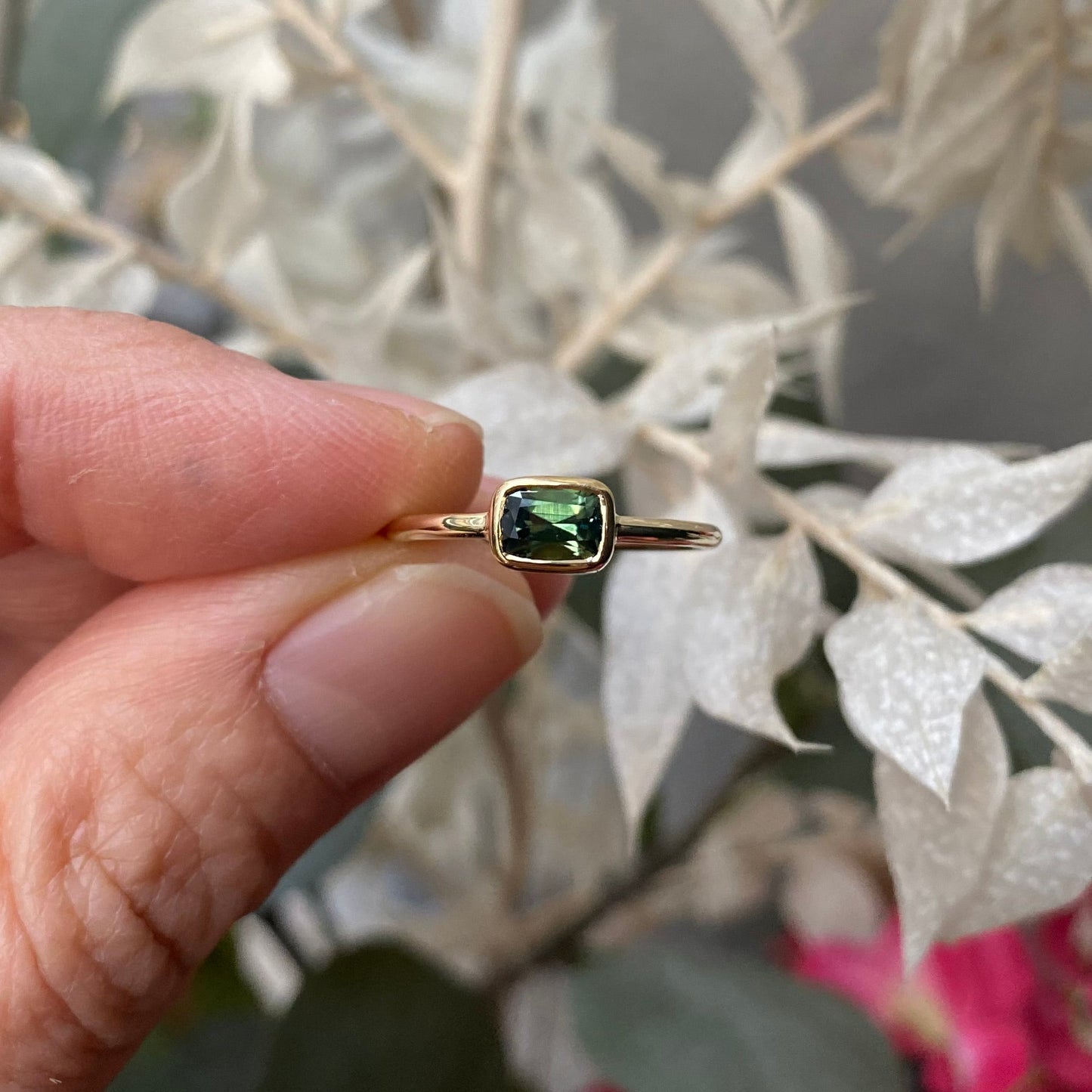 Classic Green Sapphire Square Ring- 14 Karat Gold