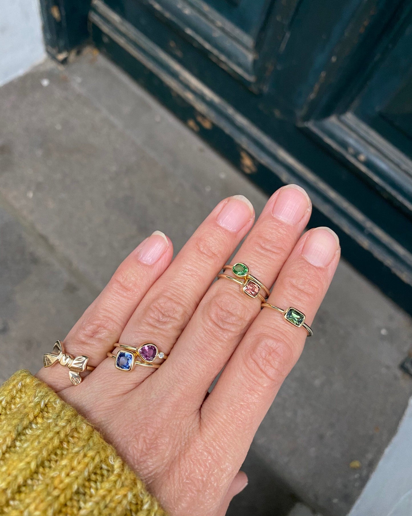 Classic Green Sapphire Square Ring- 14 Karat Gold