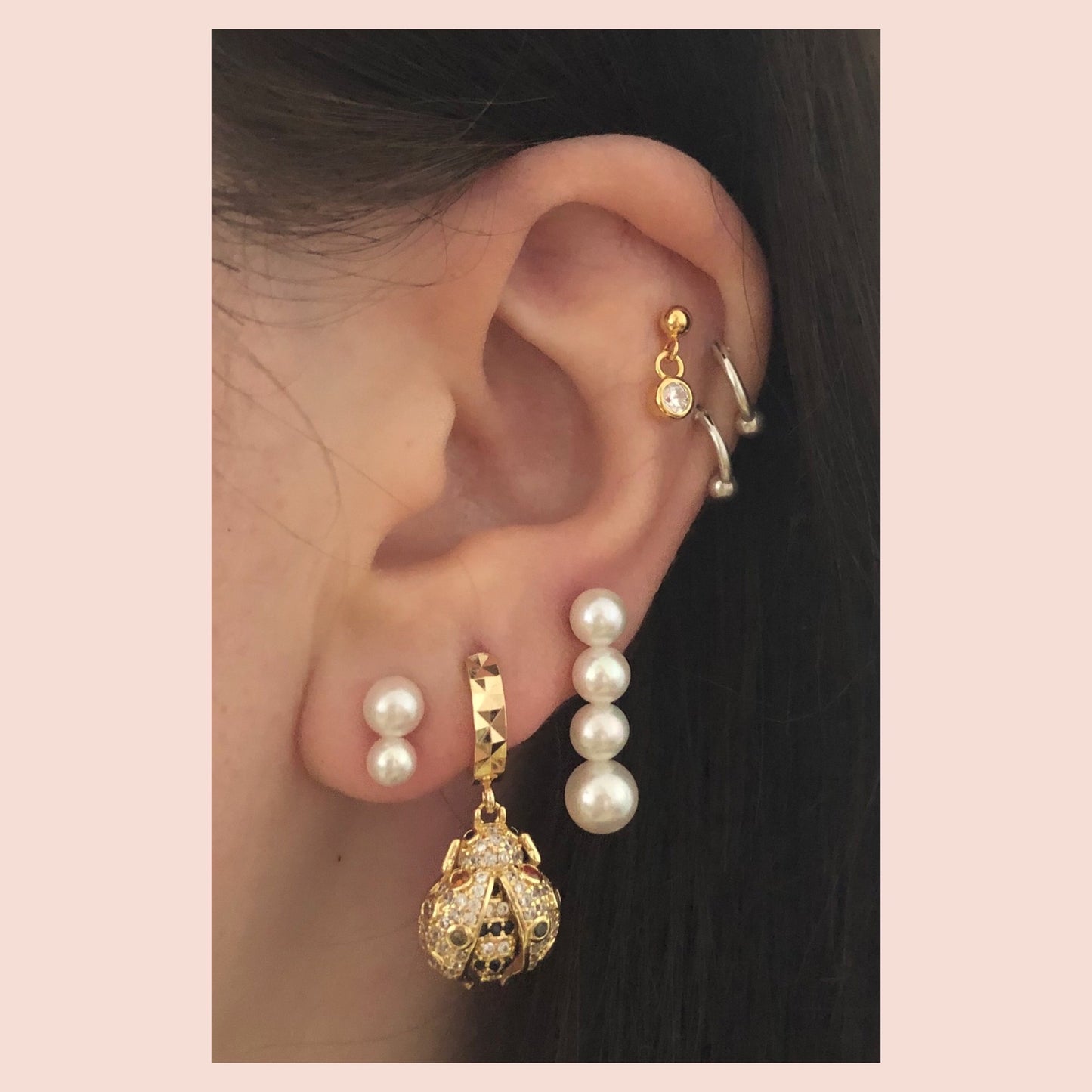 Deux Stud Earring -  Gold Plated Silver  Freshwater Pearls