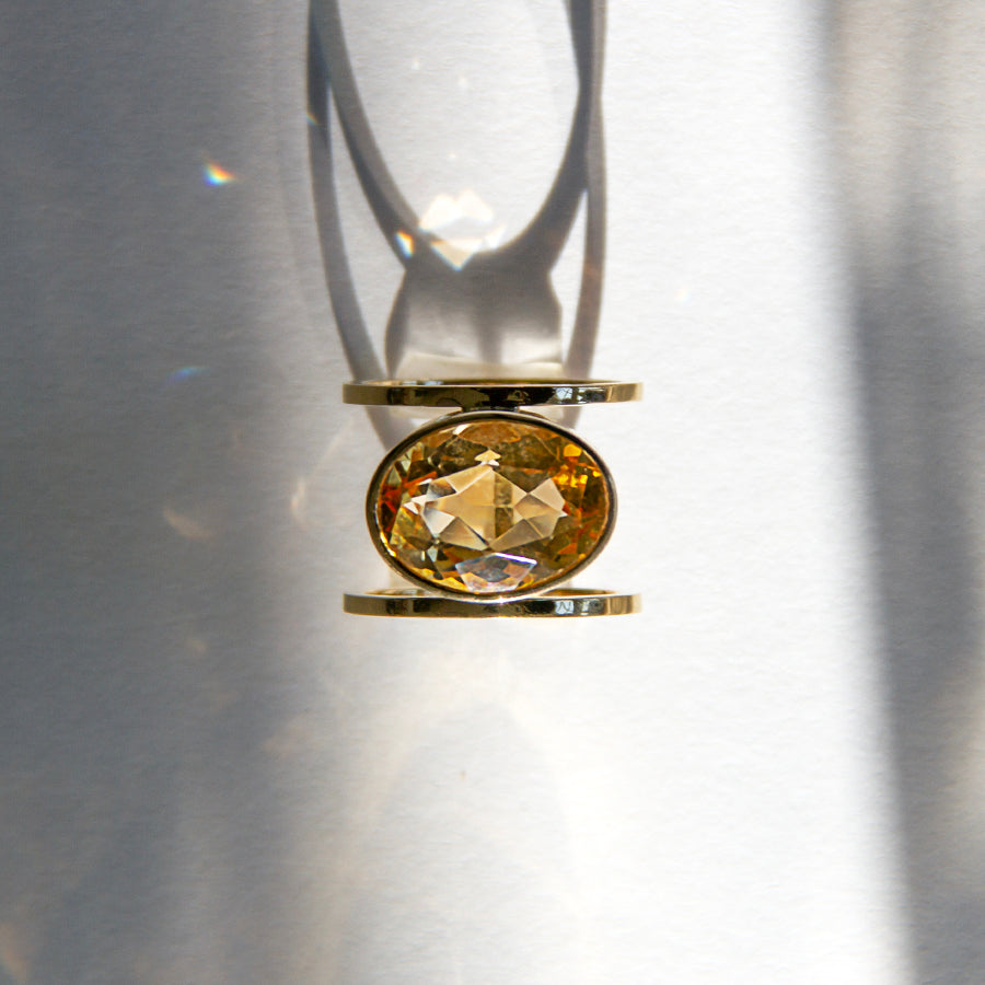 Double Ring w/Citrin (Piece Unique) Ring - 18 Karat Gold Orange Citrine
