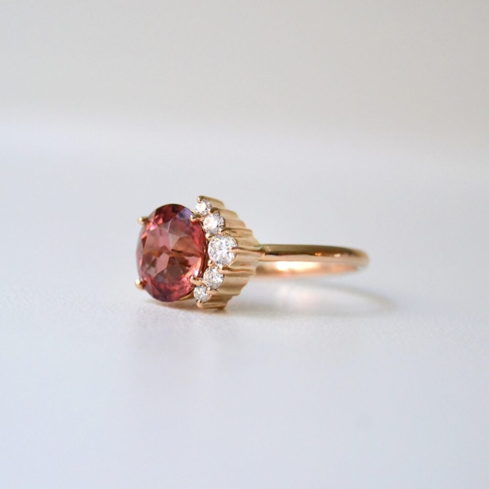 Mala Ring - 18 Karat Rose Gold White, Orange Diamond, Tourmaline