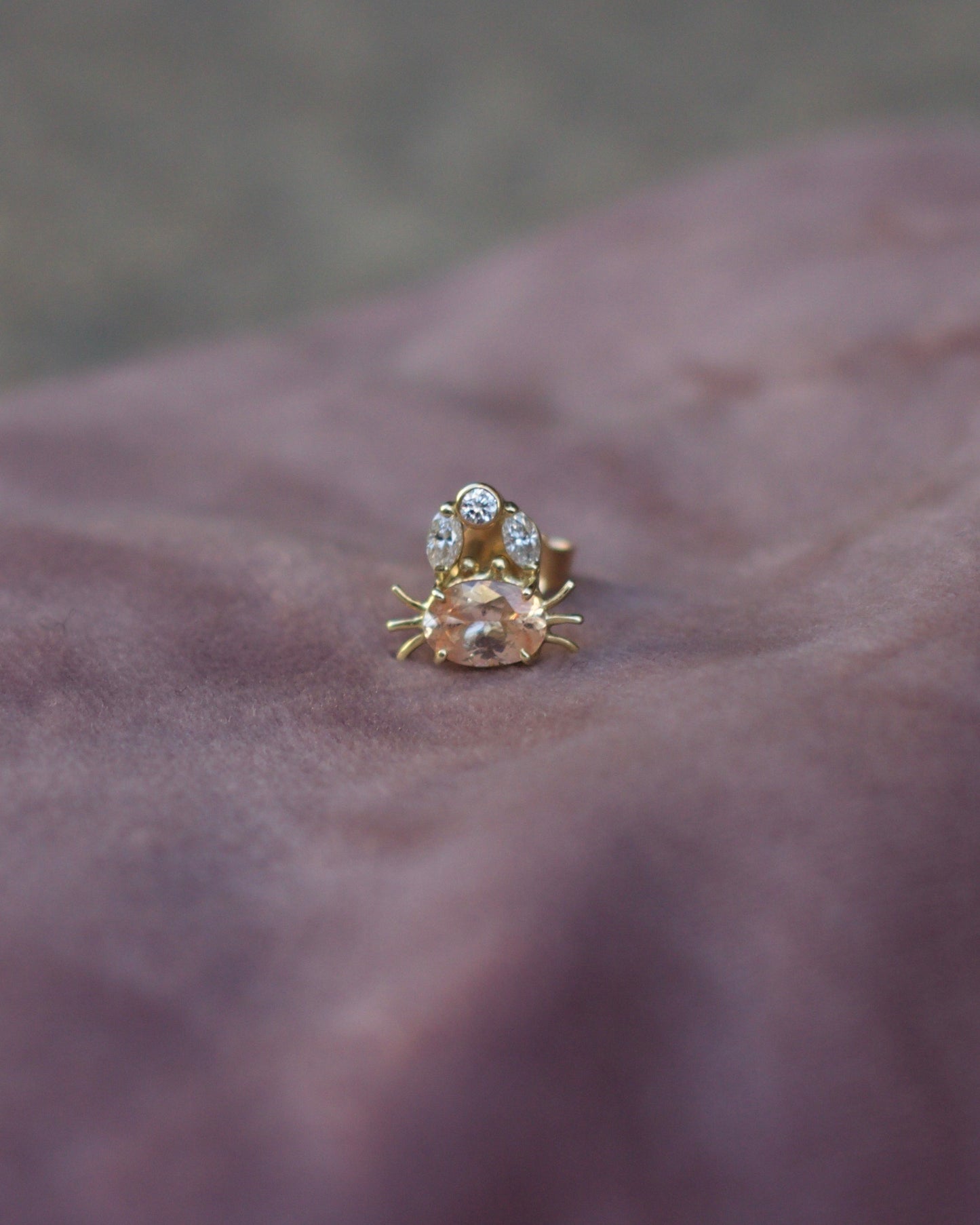 Sparkling Crab Earring (sold as single) Diamond and Sapphires, 14 Karat Gold