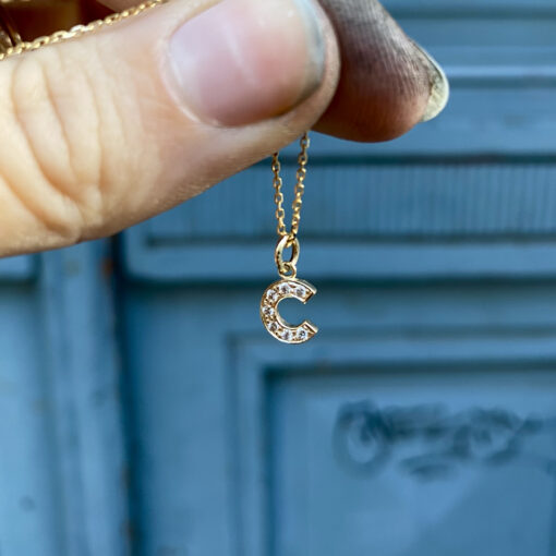 Sparkling Letter Pendant Necklace-Gold White Diamond 14 karat