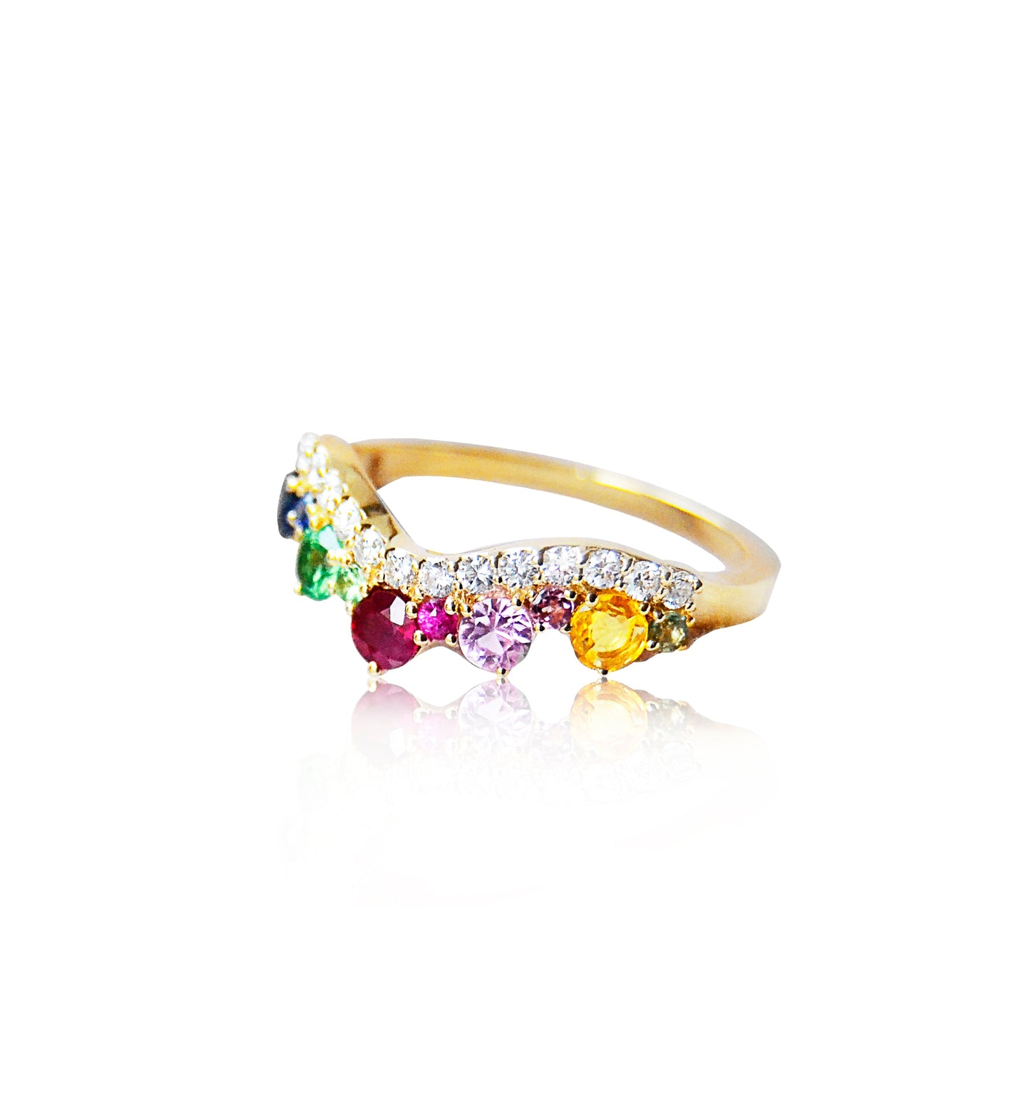 Josephine Ring - 14 Karat Gold Multicolored Diamond,Sapphires, Tsavorite, Rubie