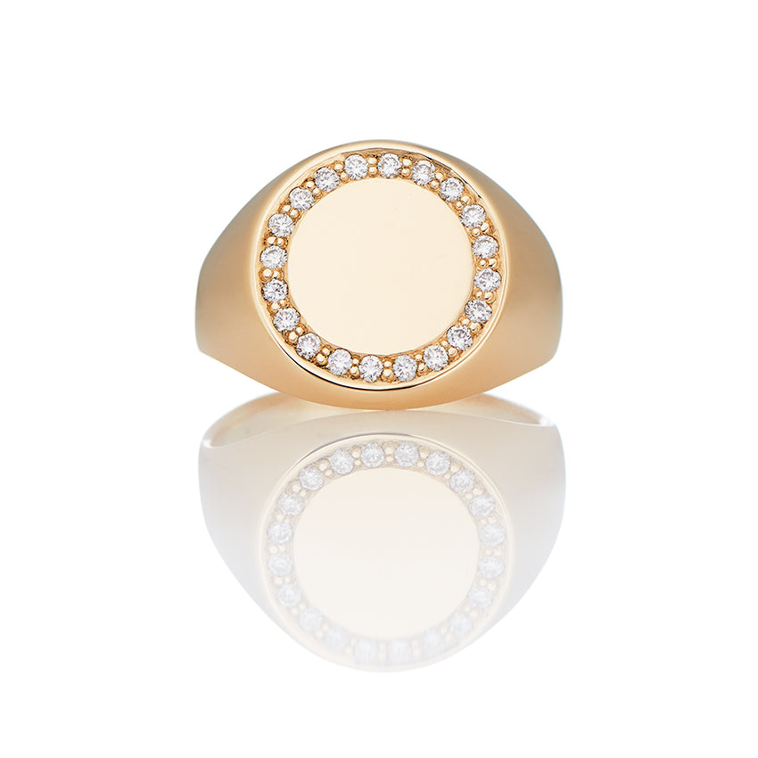 Lady Halo Signet Ring-Gold White Diamond 14 karat