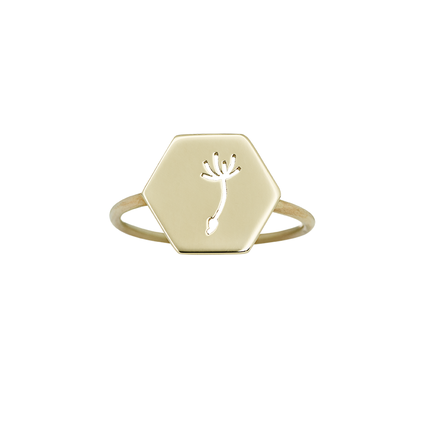 Little Silhouette Hexagon Dandilion- Ring- 925 Silver or Gold 14 Karat