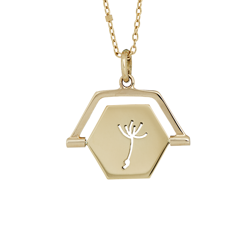 Spinning Silhouette hexagon pendant – Dandelion Necklace-925 Silver or Gold   14 karat