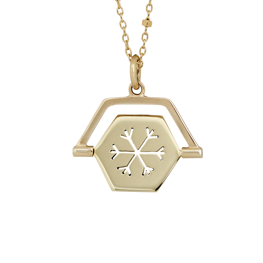 Little Silhouette hexagon pendant – Snowflake Necklace-Gold   14 Karat