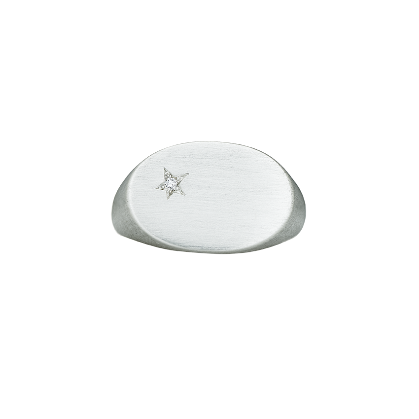 Lady Signet- Oval Ring-925 Silver or Gold White Diamond 14 Karat