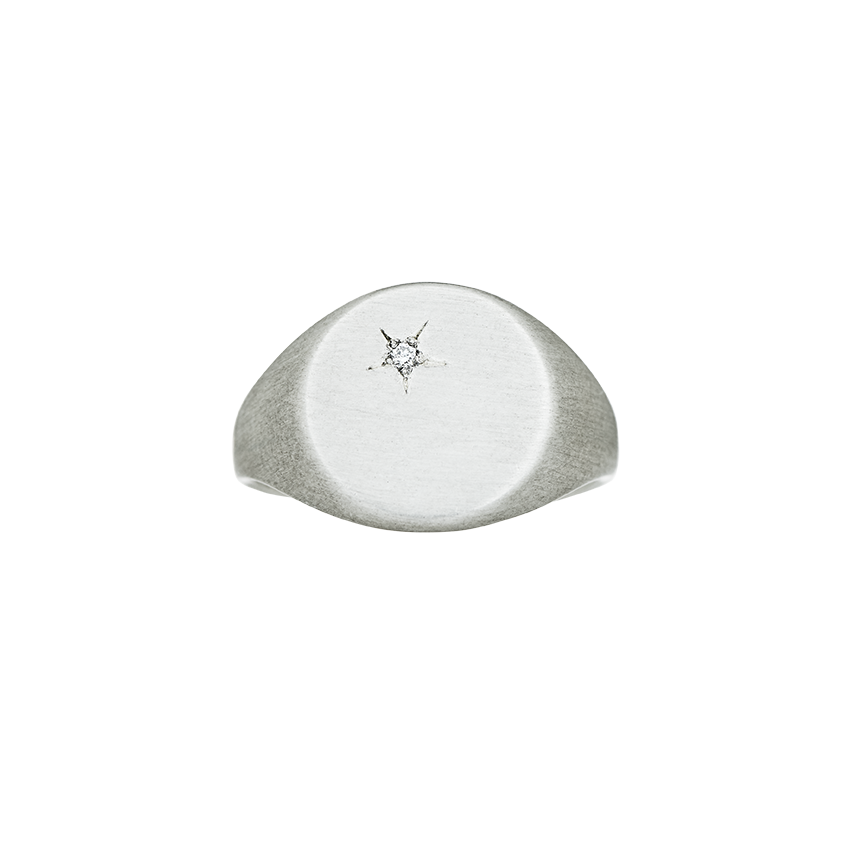 Lady Signet - Round Ring-925 Silver or 14 karat Gold with White Diamond