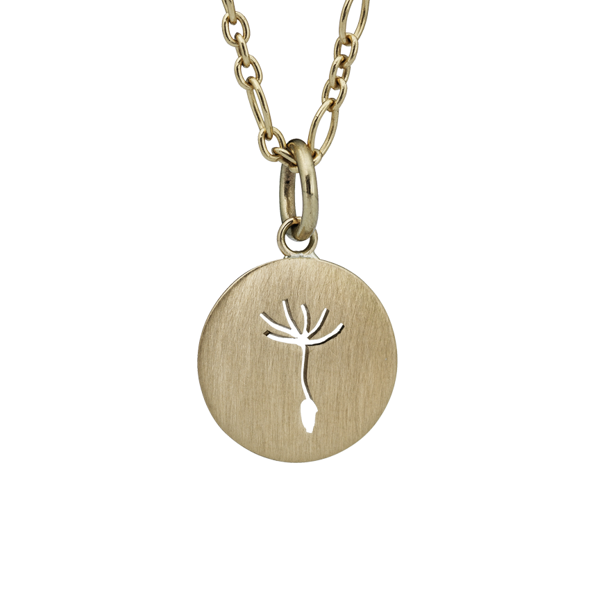 Little Silhouette round pendant - Dandelion - Necklace -Gold 14 Karat