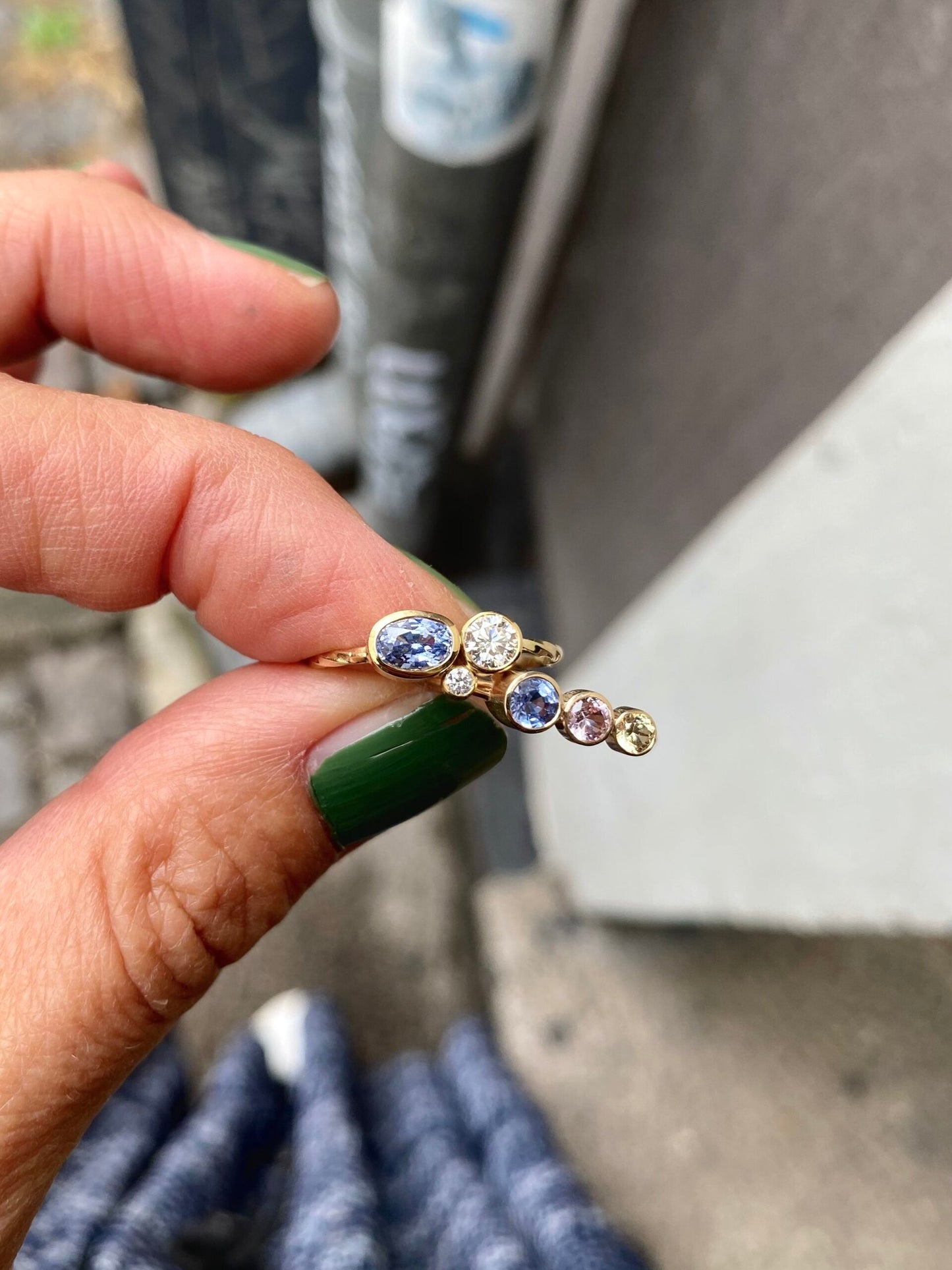 Miss Marilyn multi coloured Sapphires Ring Large (Three Stone) - 14 Karat Gold