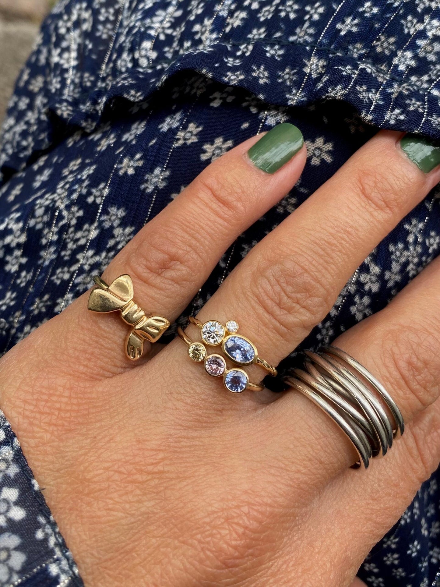 Miss Marilyn multi coloured Sapphires Ring Large (Three Stone) - 14 Karat Gold