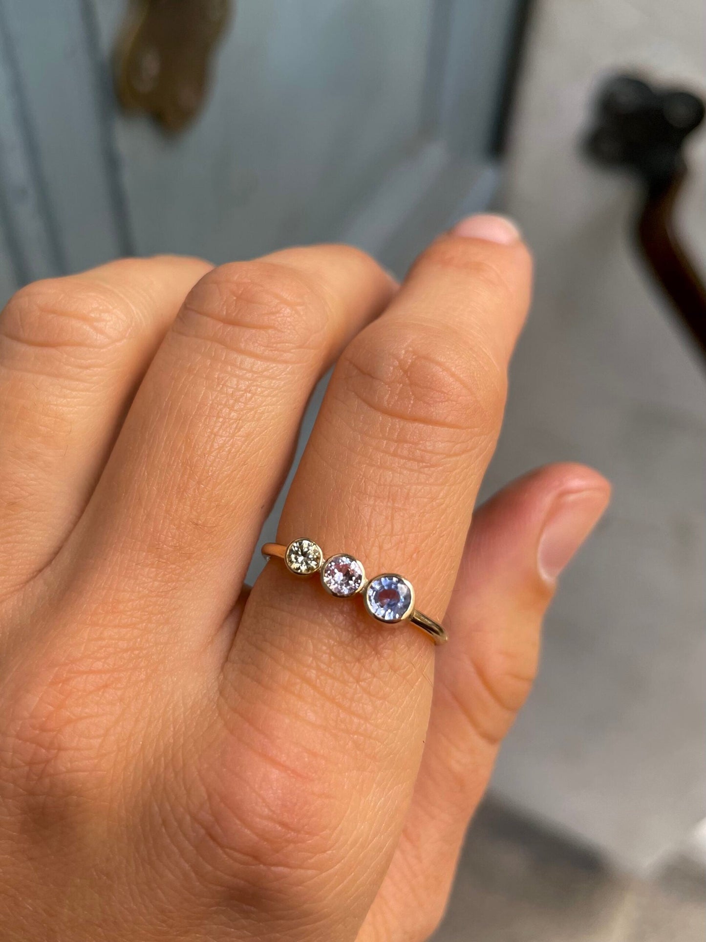 Miss Marilyn multi coloured Sapphires Ring Large (Three Stone) - 14 Karat Gold