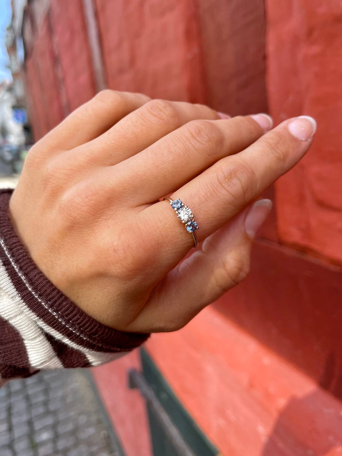 Miss Sara Champagne Diamond & Blue Sapphires Ring - 14 Karat Gold