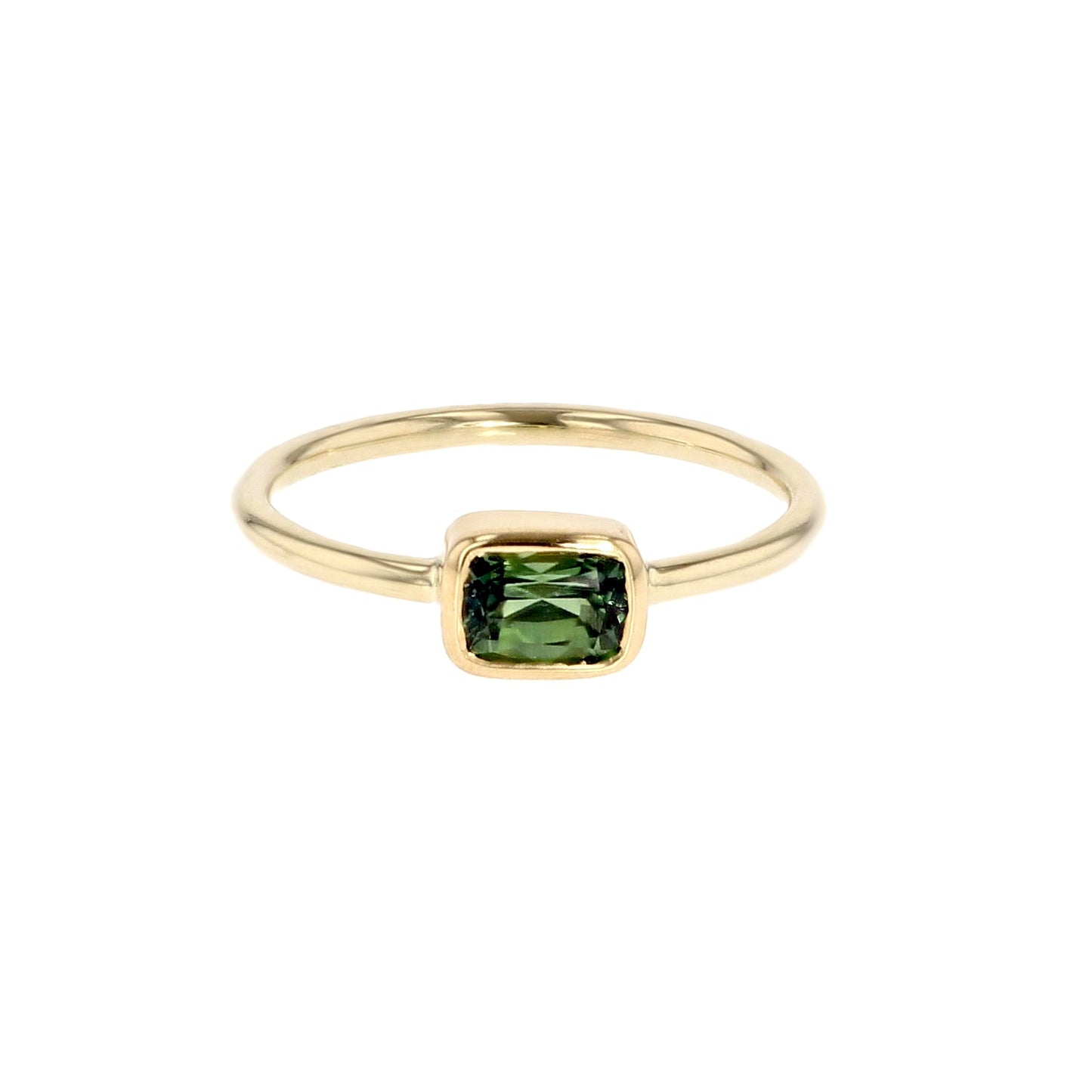 Classic Green Grenade Square Ring-Gold Green Sapphires 14 Karat