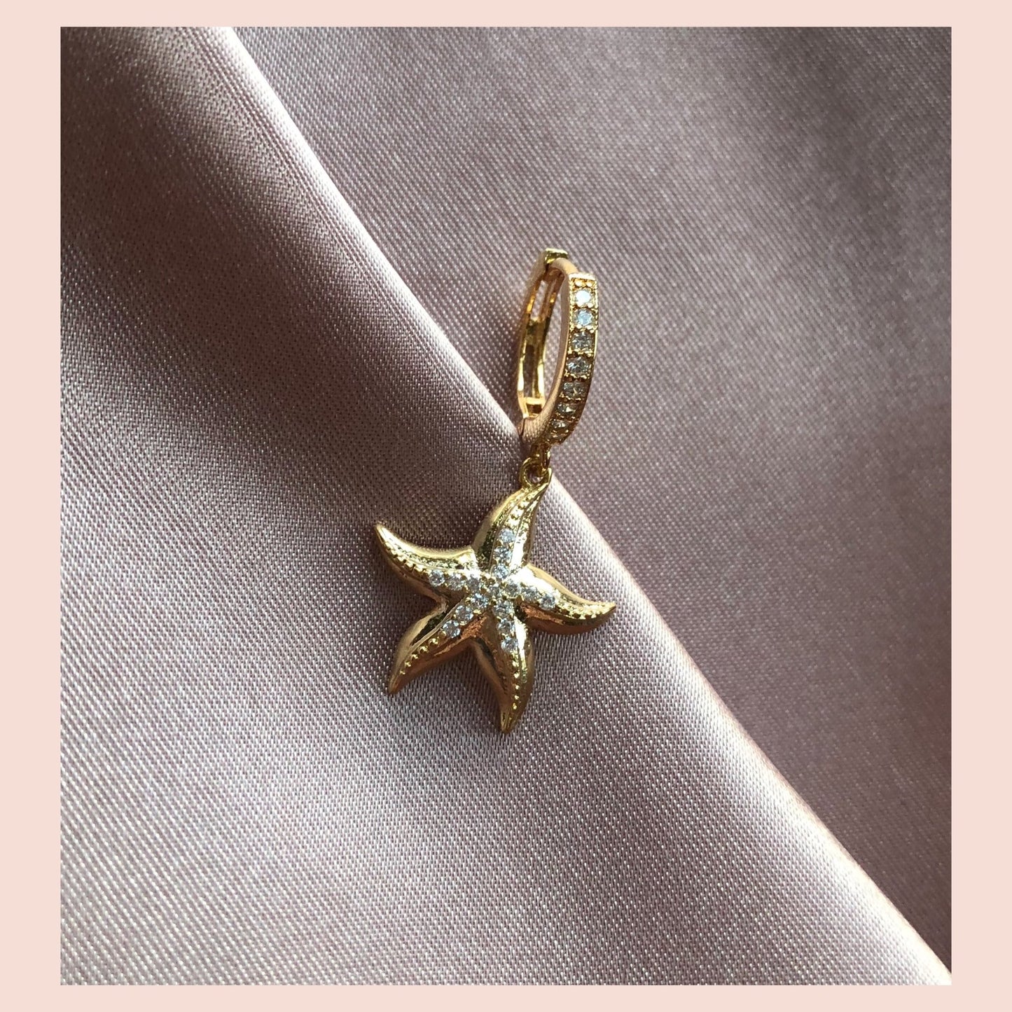 Shiny Starfish Hoops Earring -  Gold Plated Silver  cubic zirconias