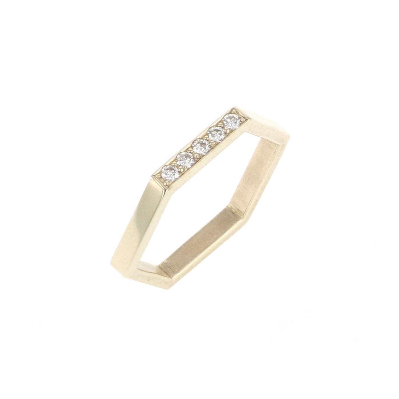 Hexagon Ring Sparkling Diamonds Ring- White Diamond  14 Karat Gold