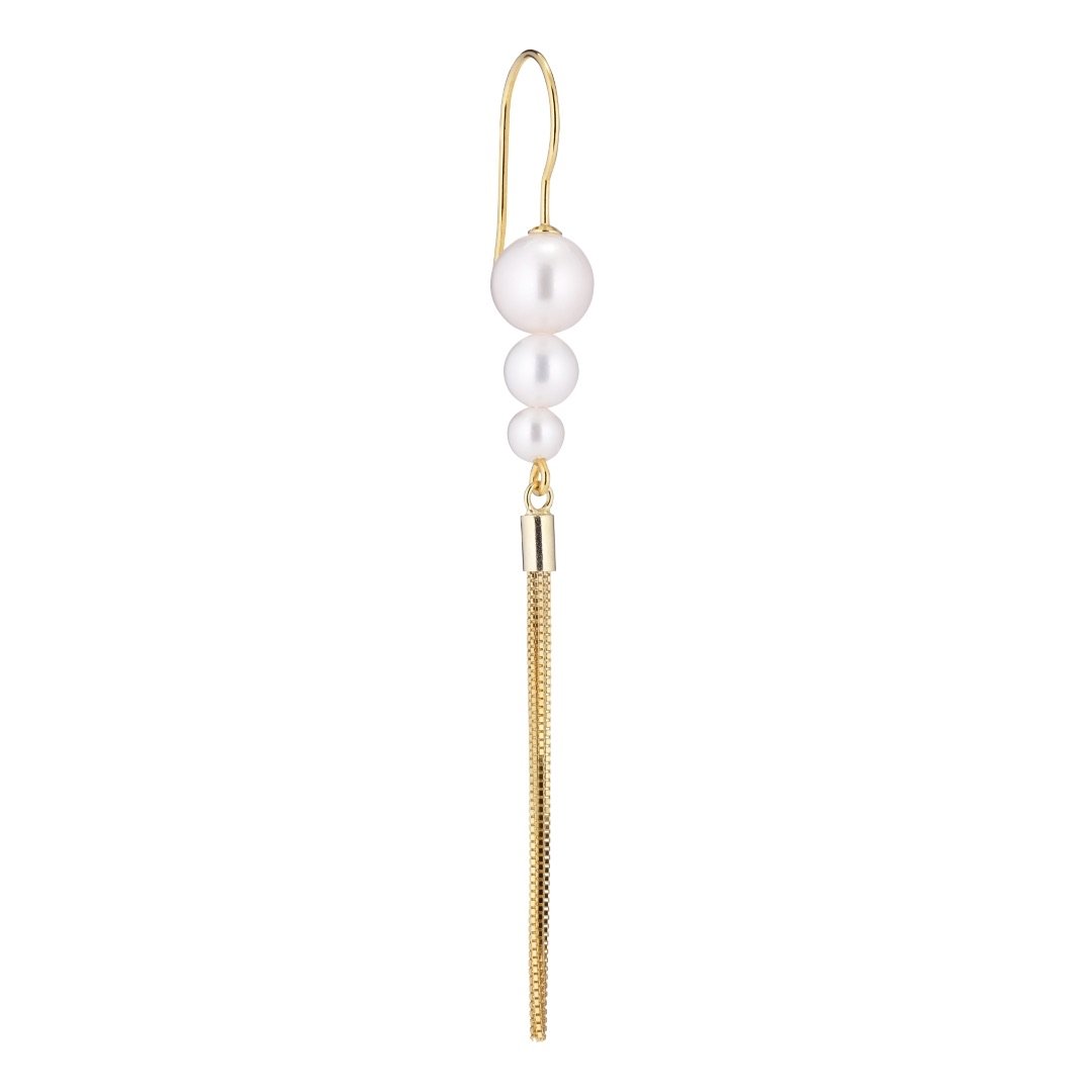 Tassel Pearls Hook Earring -  Gold Plated Silver White Freshwater Pearls