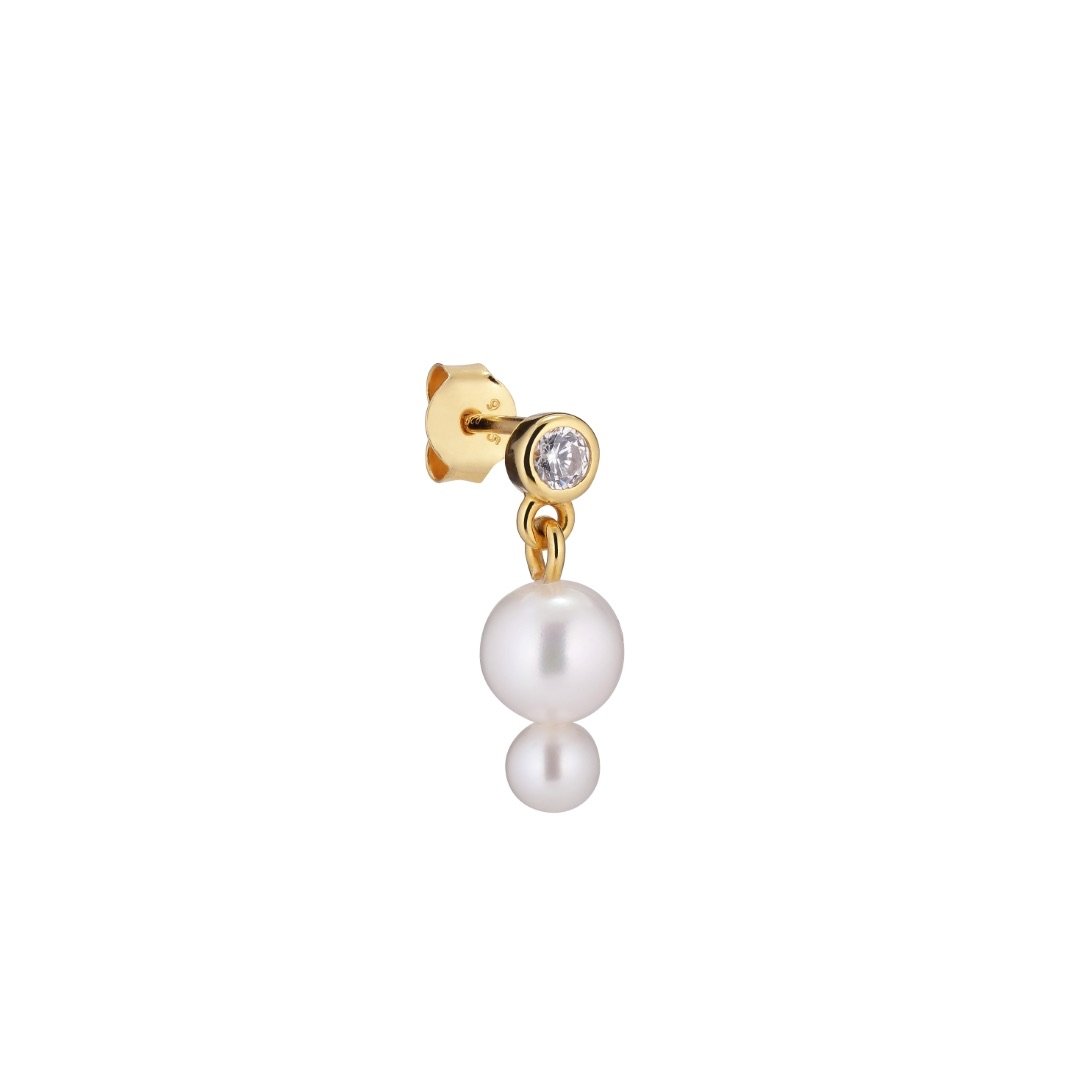 Belle Stud Earring -  Gold Plated Silver  Cubic zirconia, Freshwater Pearls