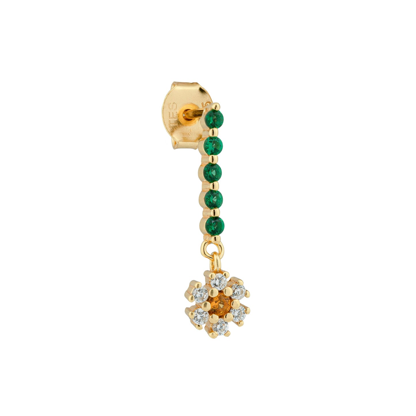 Primrose Stud Earring -  Gold Plated Silver Green, Oranges, Clear Cubic zirconians