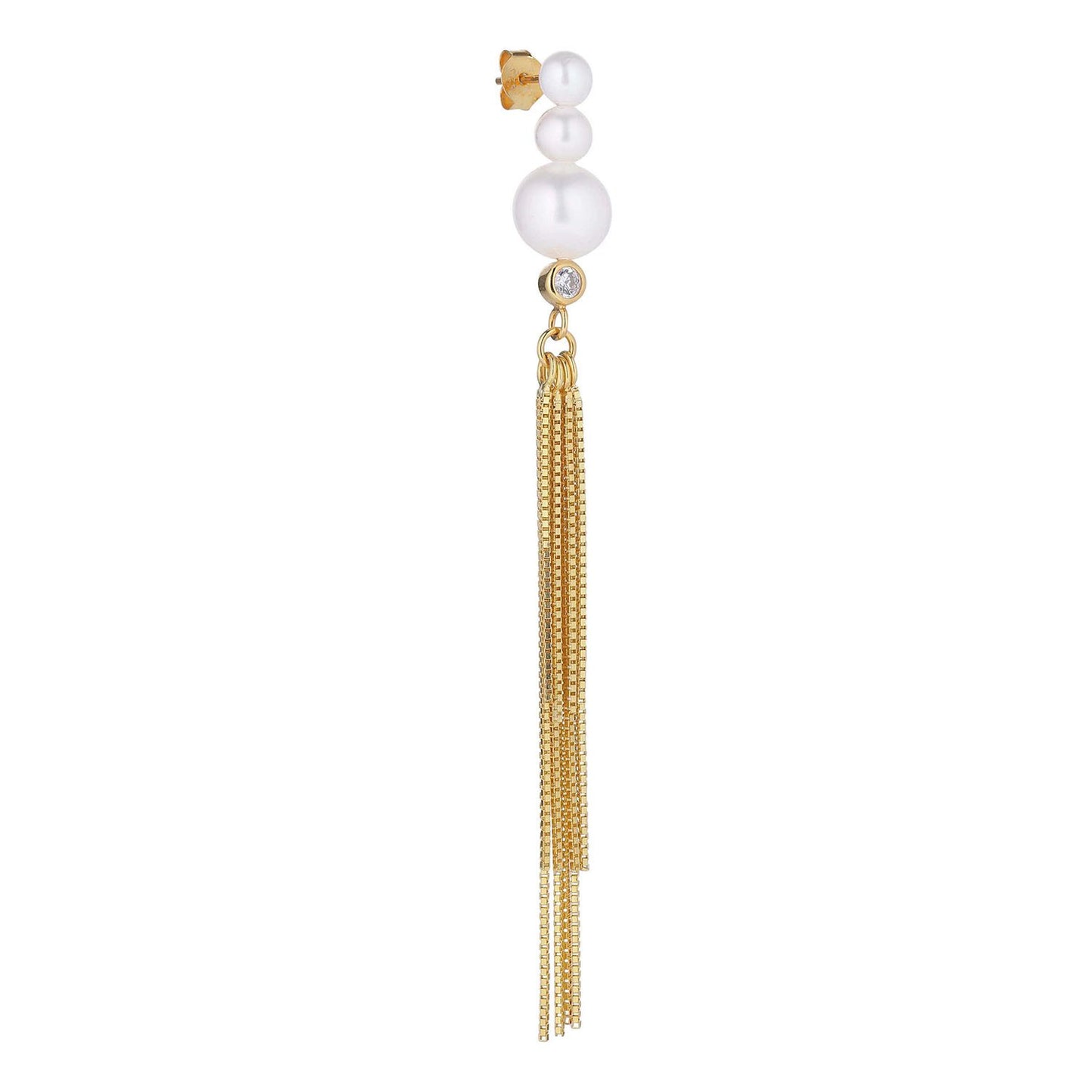 Baila Stud Small Earring -  Gold Plated Silver White Freshwater Pearls, Cubic zirconias