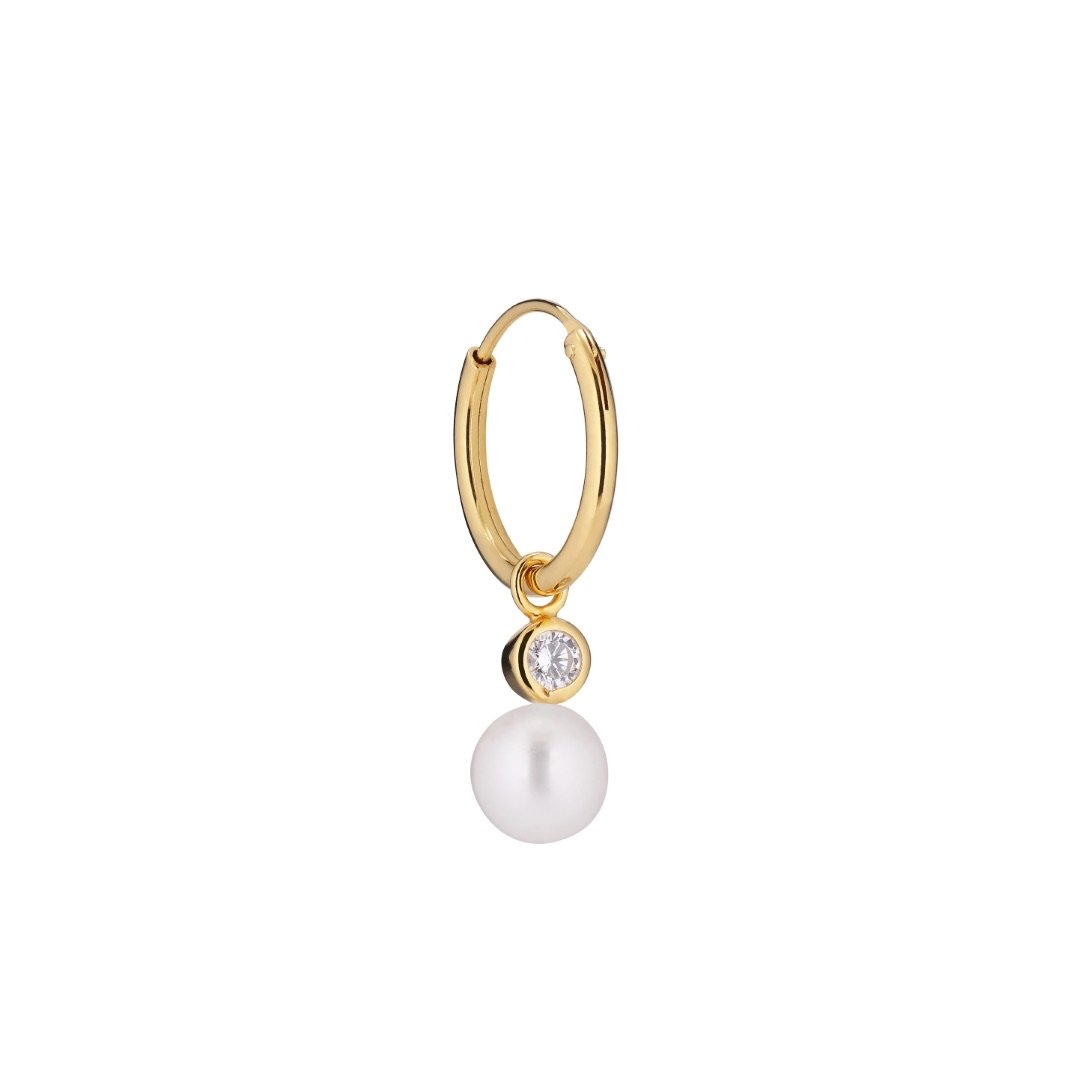 Bubble Hoops Earring -  Gold Plated Silver Clear Freshwater Pearls, Cubic zirconias