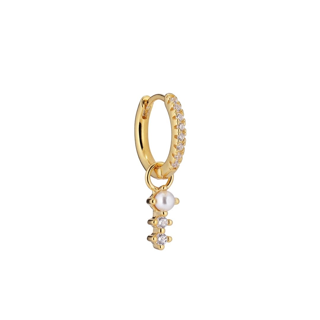 Charm Huggie White Earring -  Gold Plated Silver  Cubic zirconia