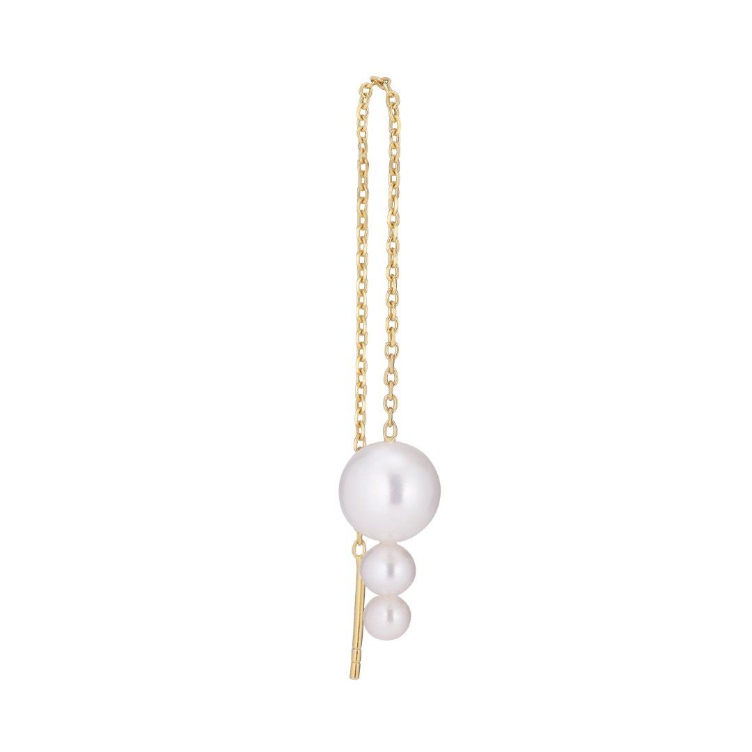 Sunny Threader Earring -  Gold Plated Silver White Freshwater Pearls, Cubic zirconias