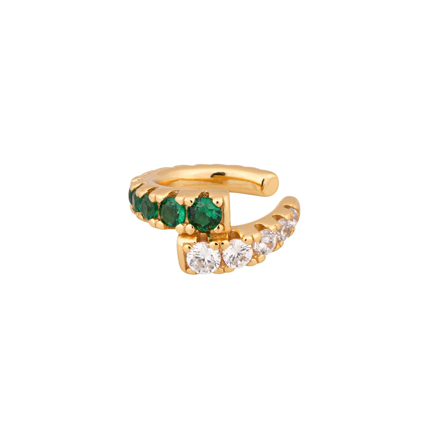 Elisa Cuff Emerald/White Earring -  Gold Plated Silver Clear, Green Cubic zirconians