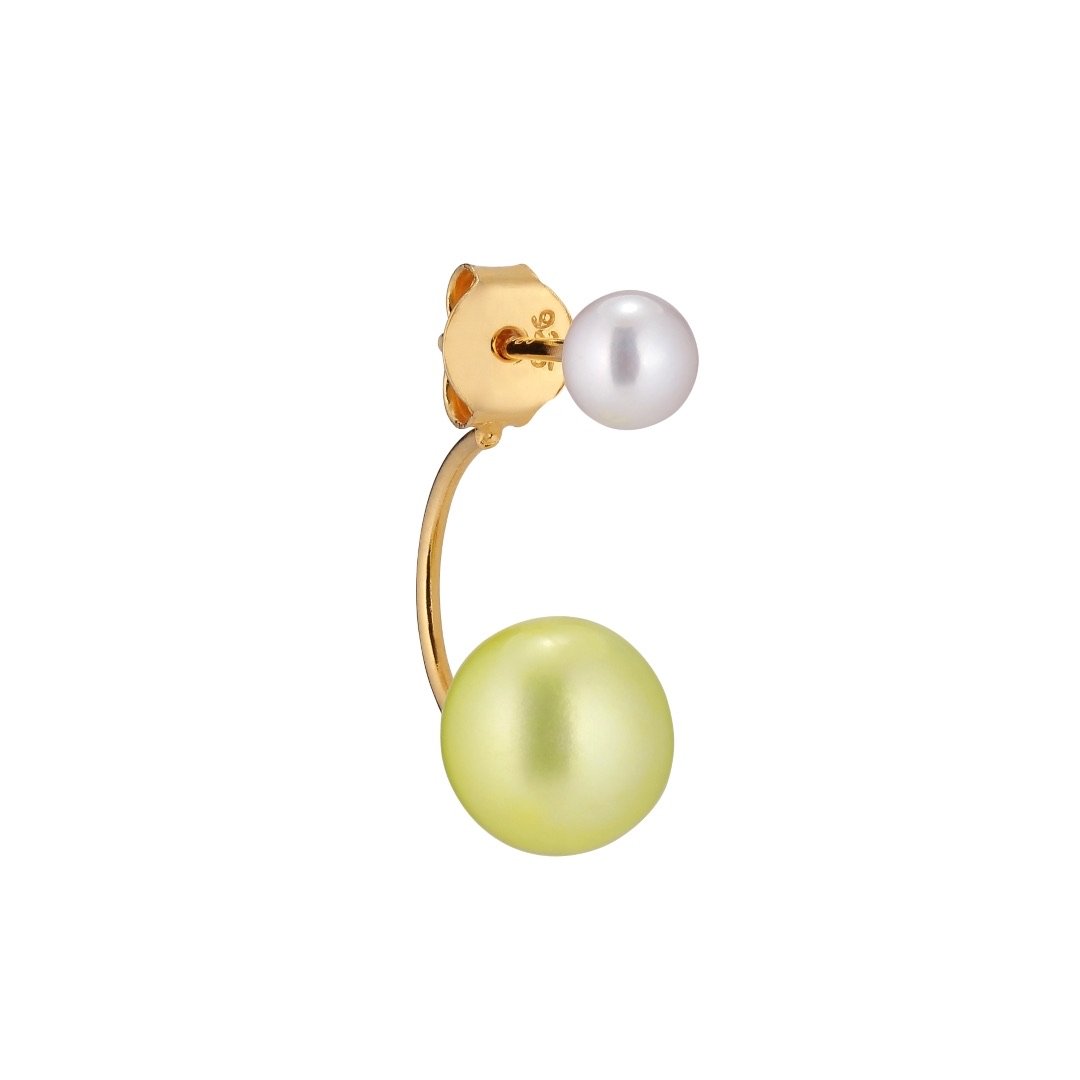 Treasure Stud Lime Earring -  Gold Plated Silver White, Lime Freshwater Pearls