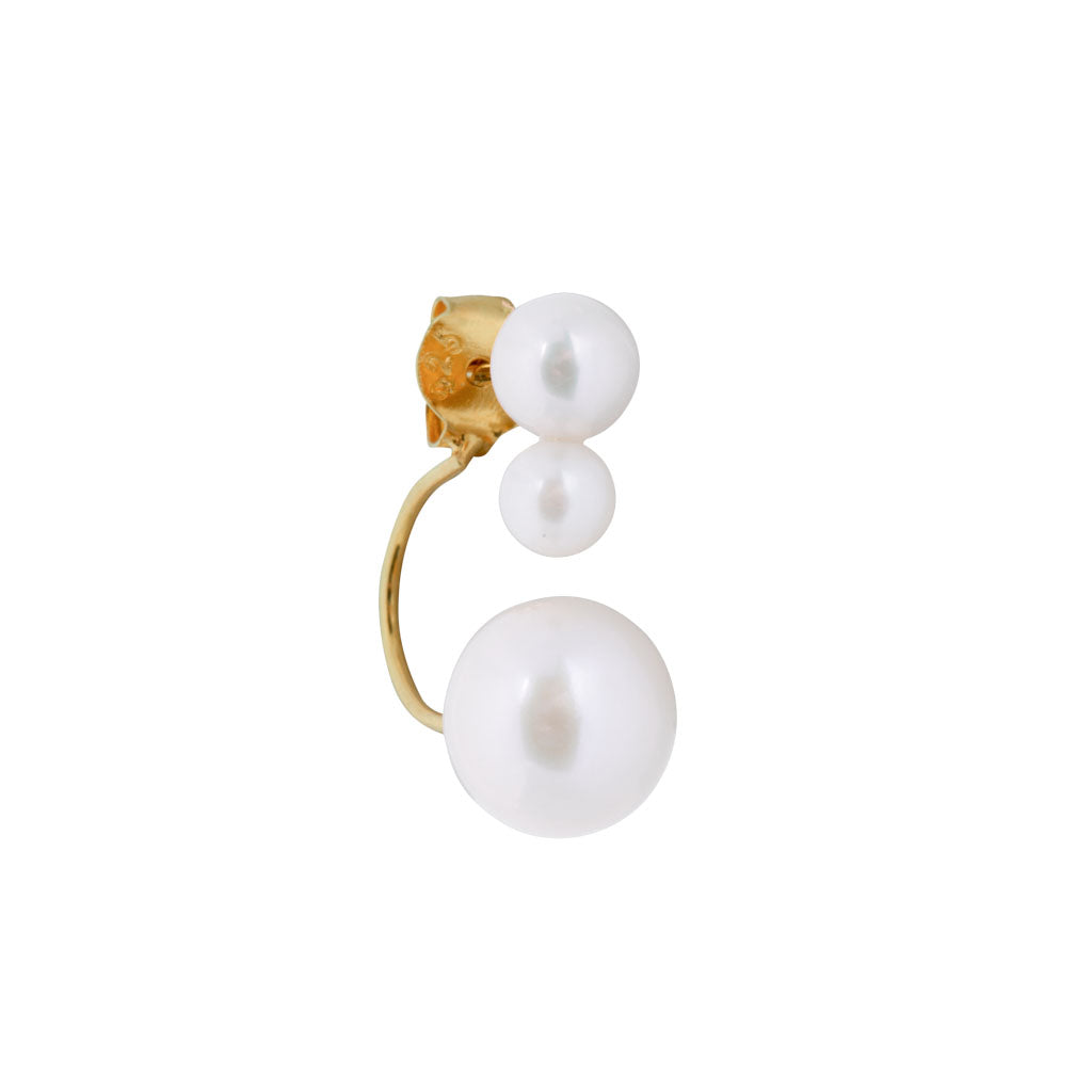 White Moon Stud Earring -  Gold Plated Silver  Freshwater Pearls