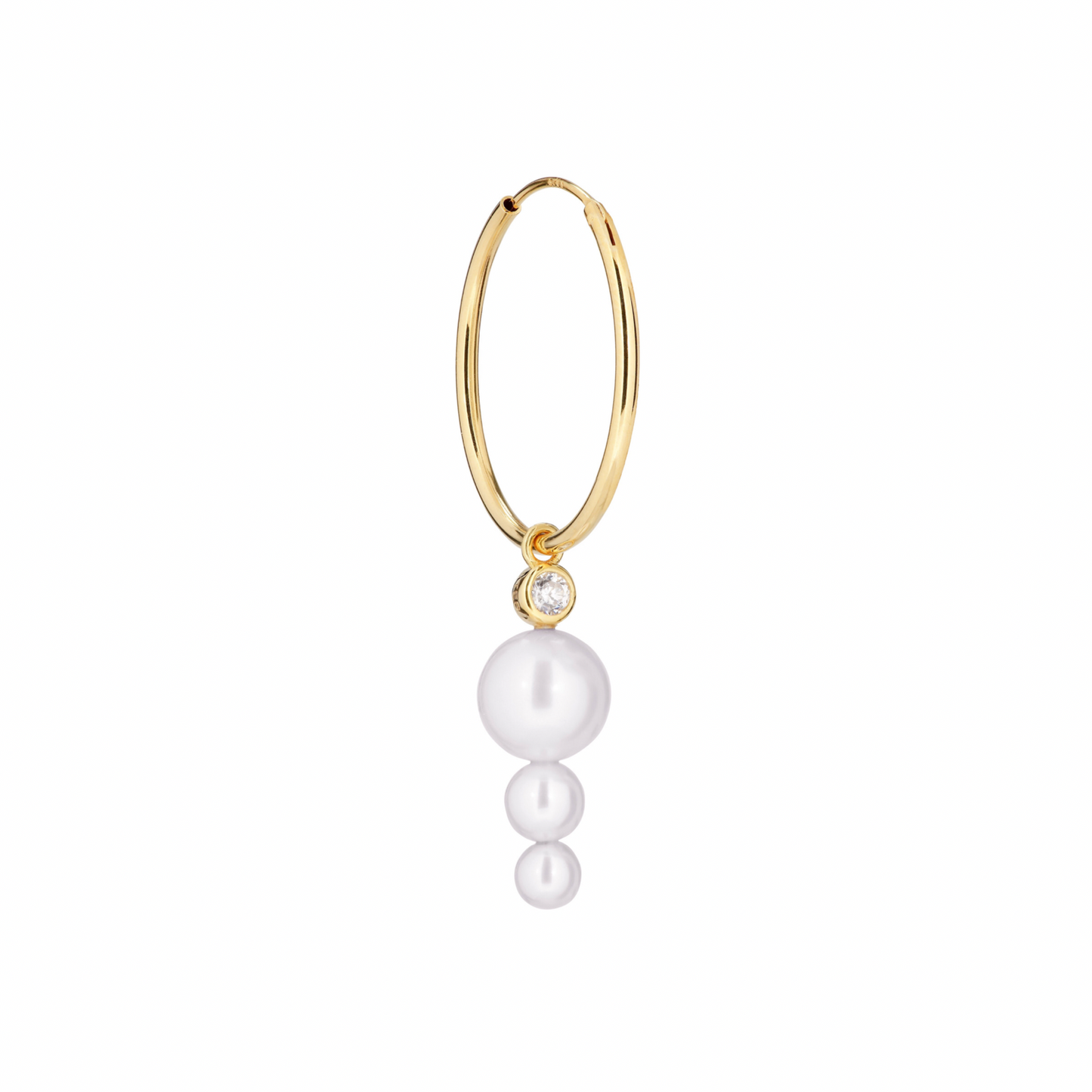 Toujours Hoop Earring -  925 Silver, Gold Plated White, Clear Freshwater Pearls, Cubic zirconians