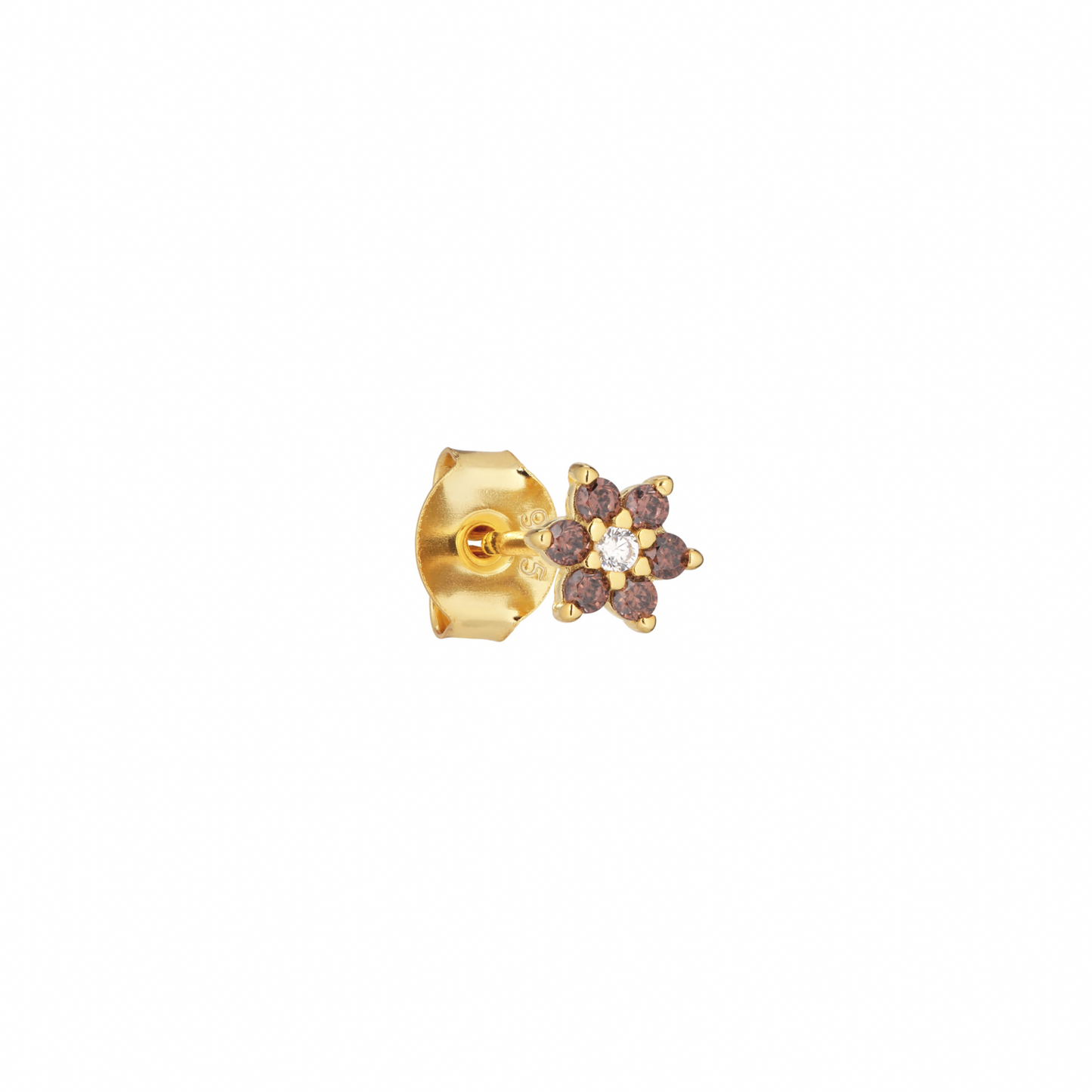 Flora Stud Earring -  Gold Plated Silver Rhodolite, Clear Cubic zirconians