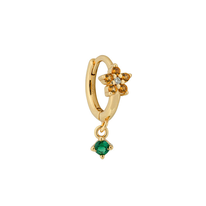 Flora Huggie Earring -  Gold Plated Silver Green, Oranges, Clear Cubic zirconians
