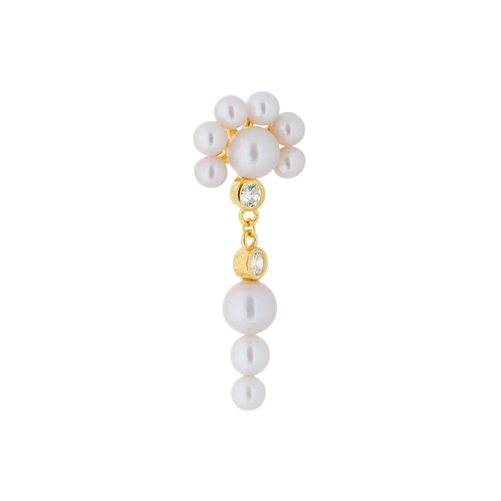 Sunrise Stud Earring -  Gold Plated Silver Clear, White Freshwater Pearls, Cubic zirconians