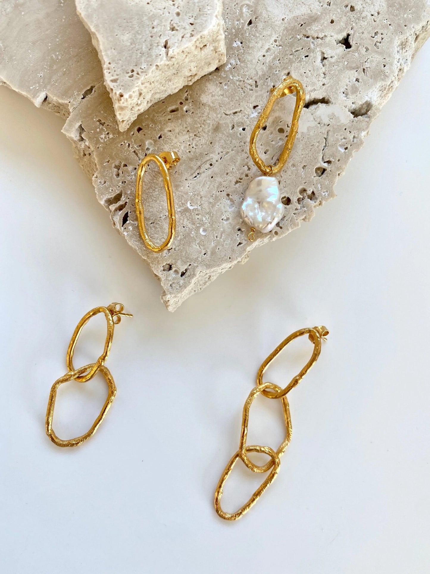 Grace Three Link Earrings Gold Plated Earring -  Gold Plated Silver